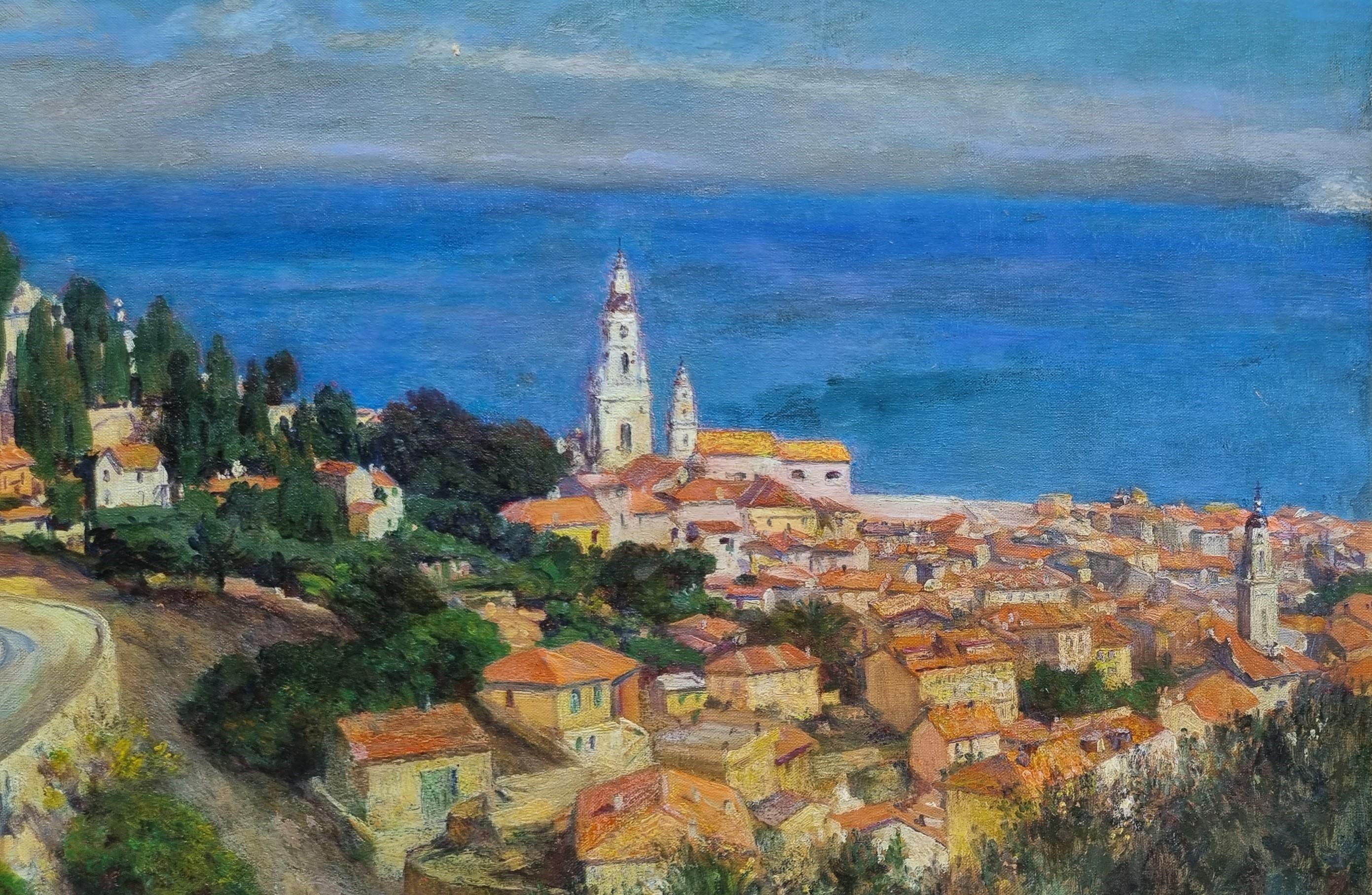 Peinture de paysage Côte d'Azur France MENTON Peintre de marines 20e Art Modernity - Painting de Lucien Laurent-Gsell