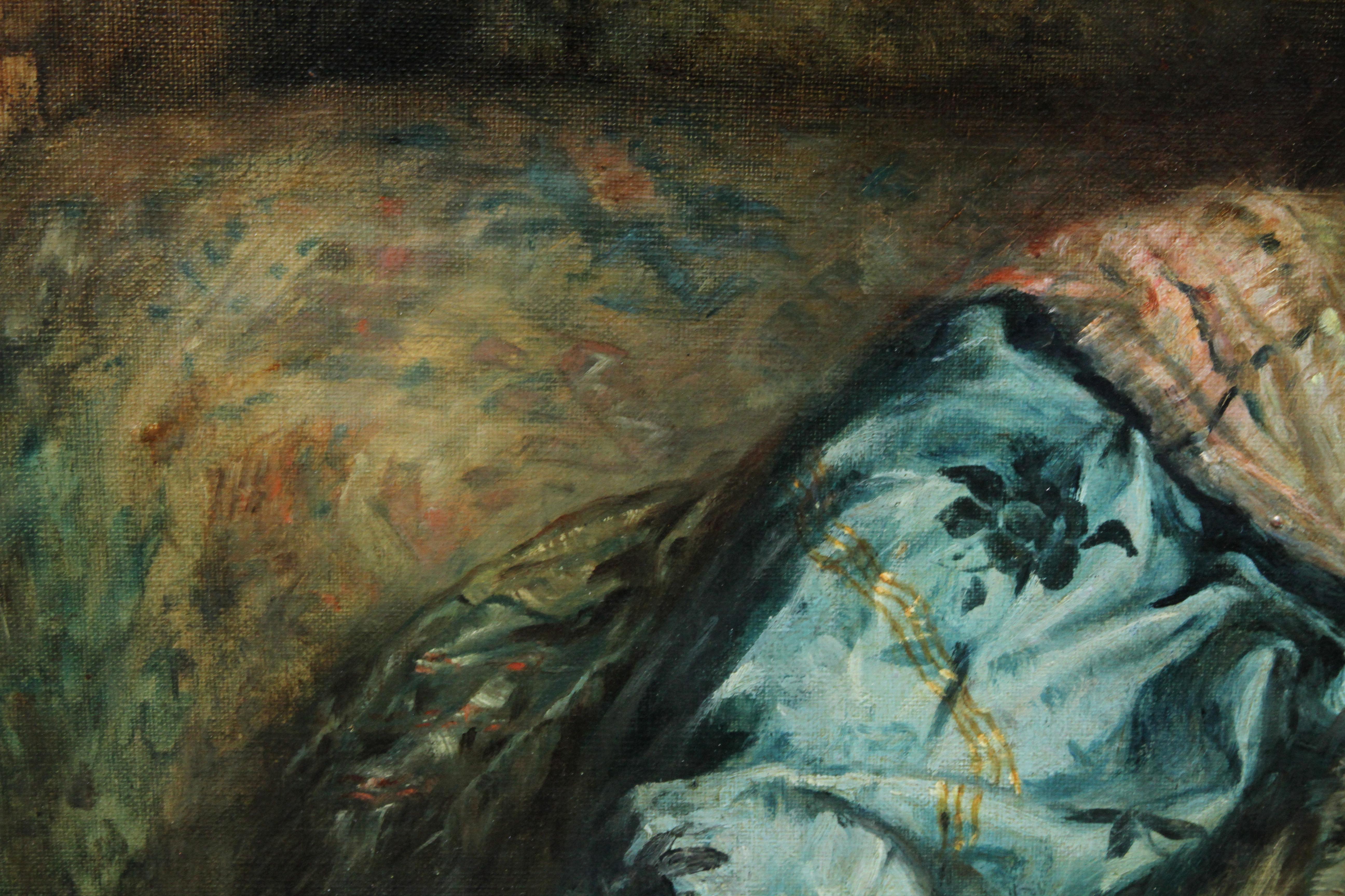 Odalisque - Femme dans un harem - Peinture à l'huile d'un portrait d'art orientaliste français de 1900 en vente 3