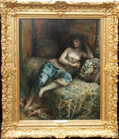 Odalisque - Woman in a Harem - French 1900 Orientalist art portrait oil painting