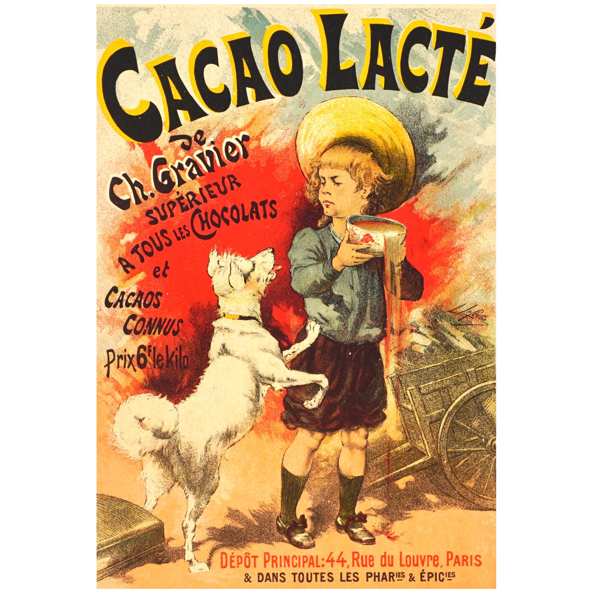 Lucien Lefevre Original Poster “Cacao Lacte” 1896 Chaix
