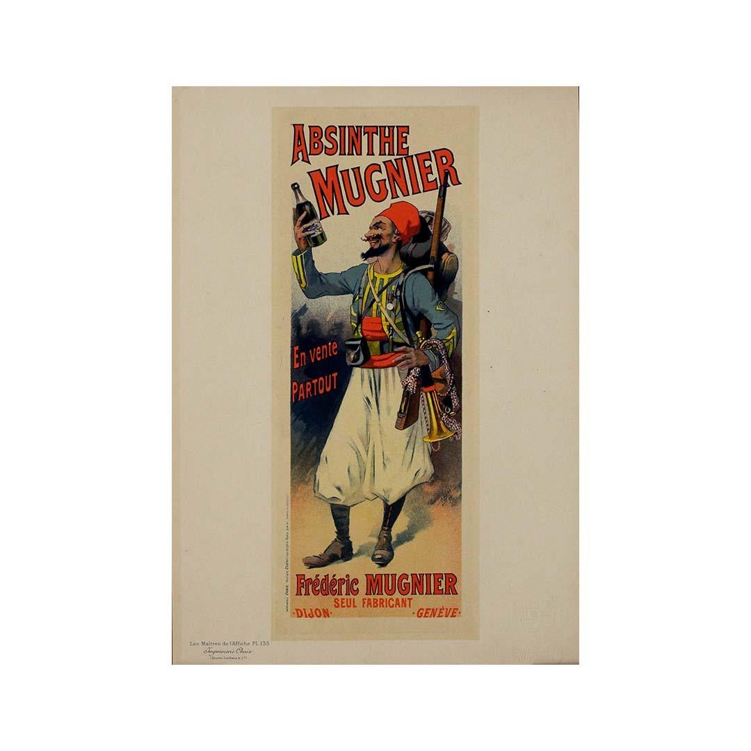 Das Originalplakat für Absinth Mugnier von 1895, entworfen von Lefèvre, ist ein beeindruckendes Beispiel für die Werbung der Belle Époque. Diese Lithografie, die als Blatt 135 in die renommierte Sammlung Les Maîtres de l'Affiche aufgenommen wurde,