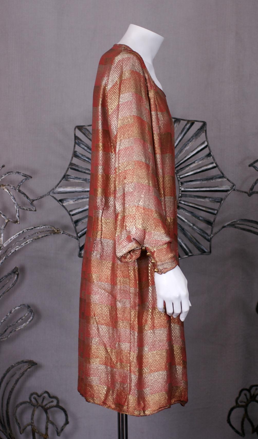 Lucien LeLong  Art Deco Lame Broche Cocktail Dress In Fair Condition For Sale In New York, NY