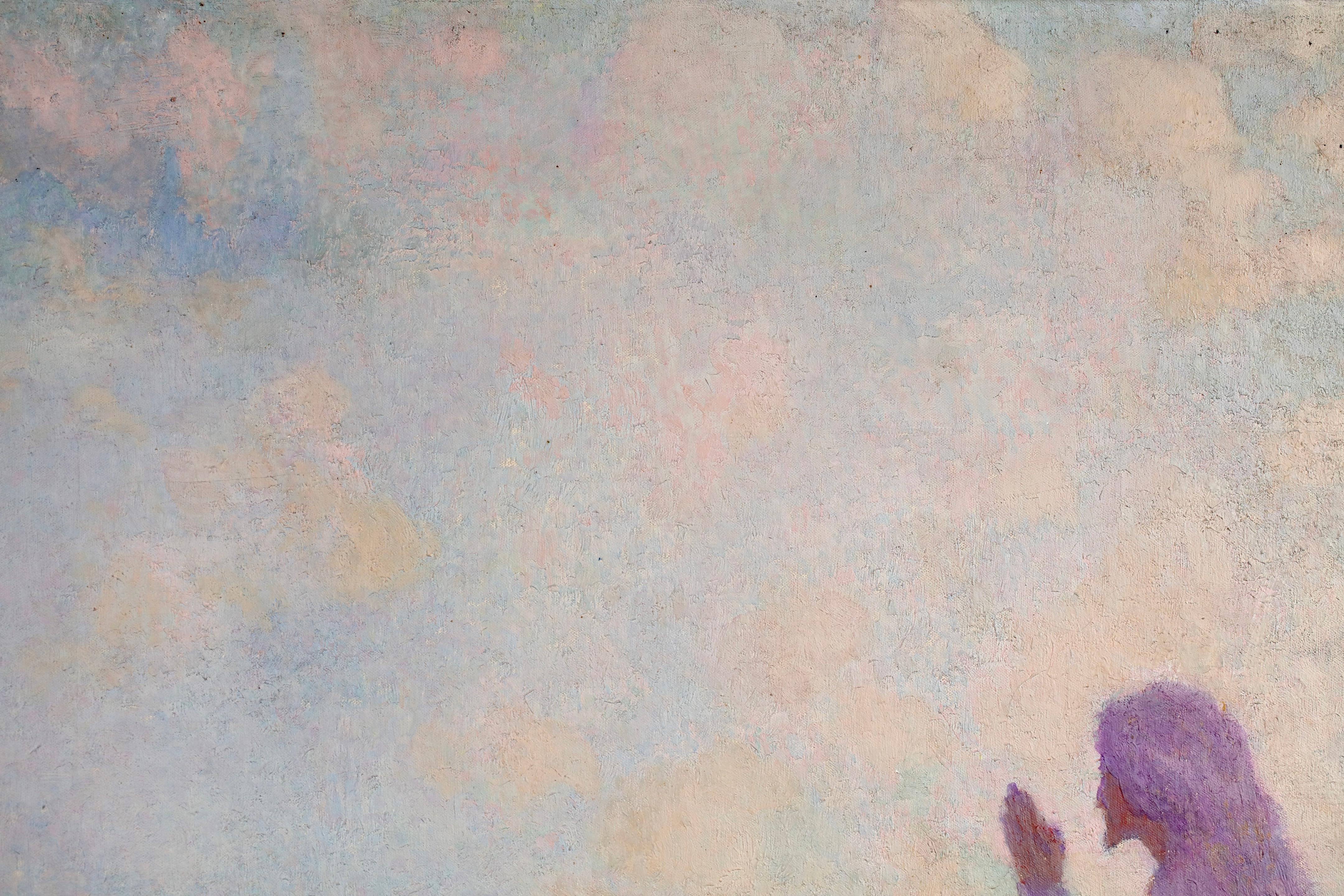 Un mystique en prière - Huile figurative post-impressionniste de Lucien Levy-Dhurmer en vente 9