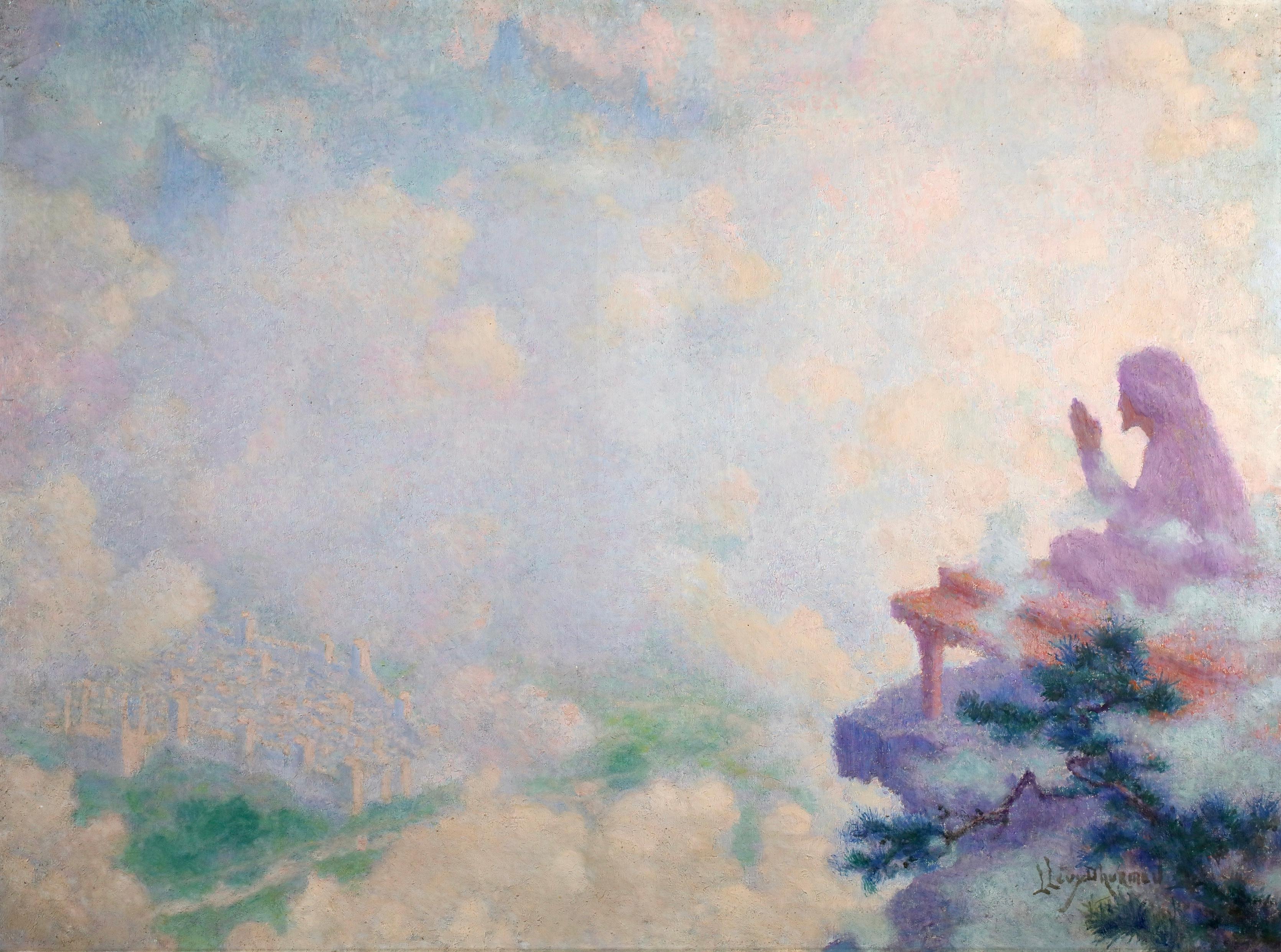 Un mystique en prière - Huile figurative post-impressionniste de Lucien Levy-Dhurmer en vente 1