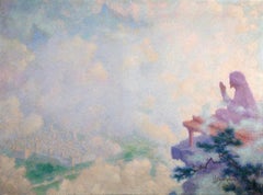 A Mystic at Prayer - Post Impressionist Figurative Oil by Lucien Levy-Dhurmer