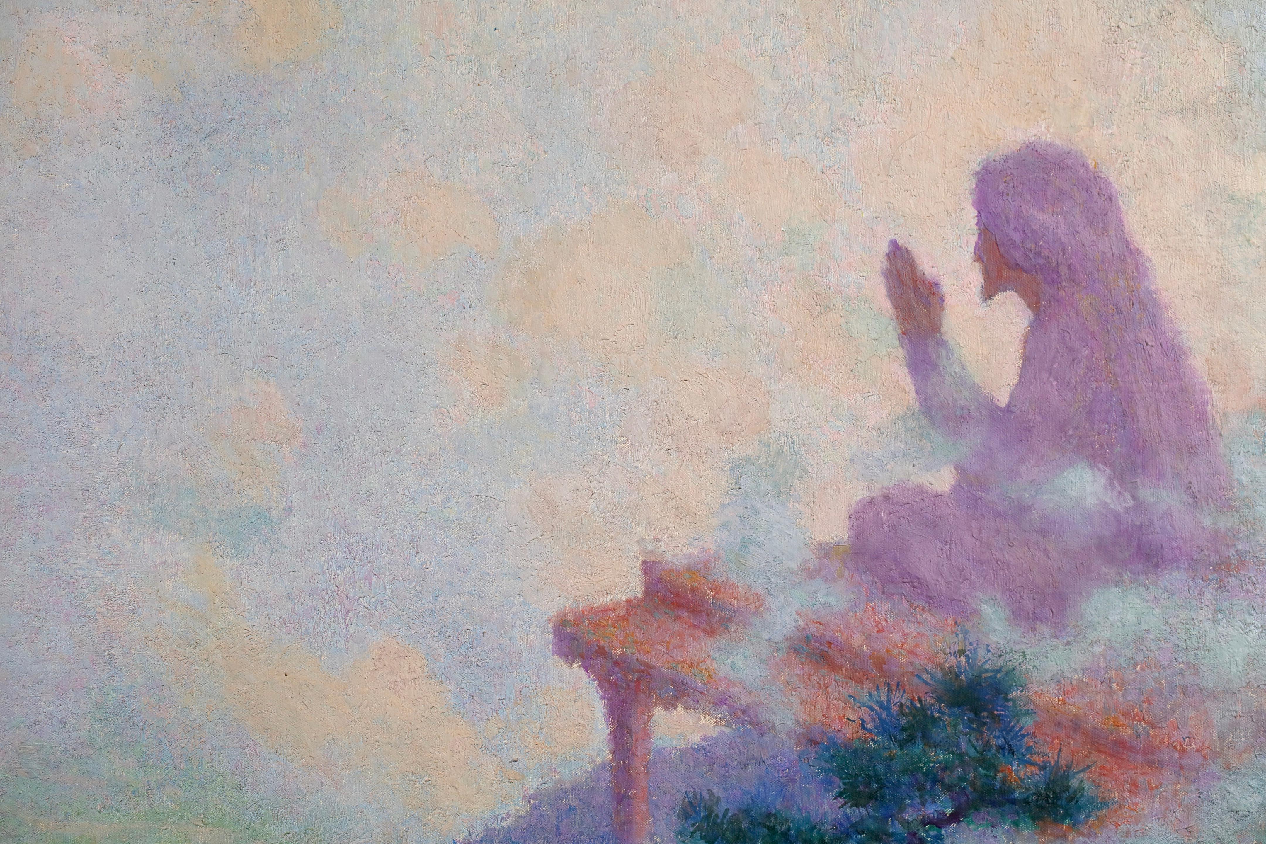 Un mystique en prière - Huile figurative post-impressionniste de Lucien Levy-Dhurmer en vente 8