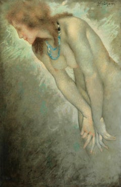 Femme Nue - Symbolist/Art Nouveau Oil, Nude Female Figure by Lucien Levy-Dhurmer