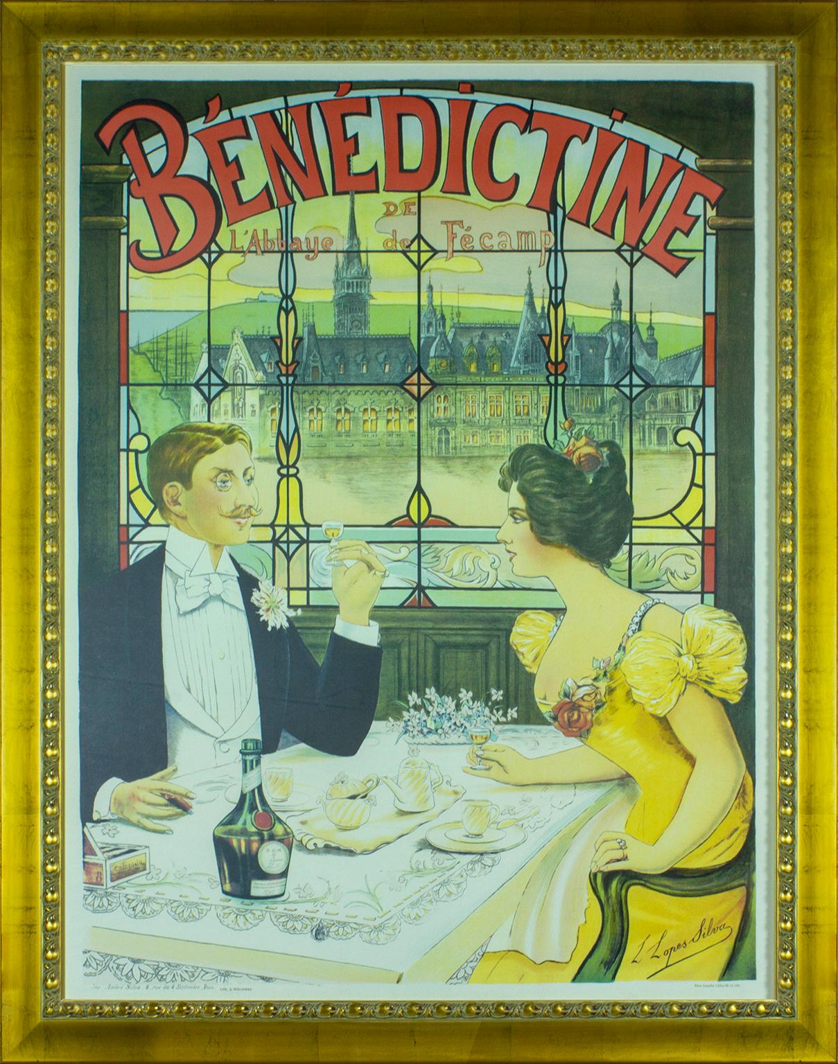 Lucien Lopes Silva Portrait Print - "Bénédictine" original 1898 advertising poster by Lucian Lopes Silva