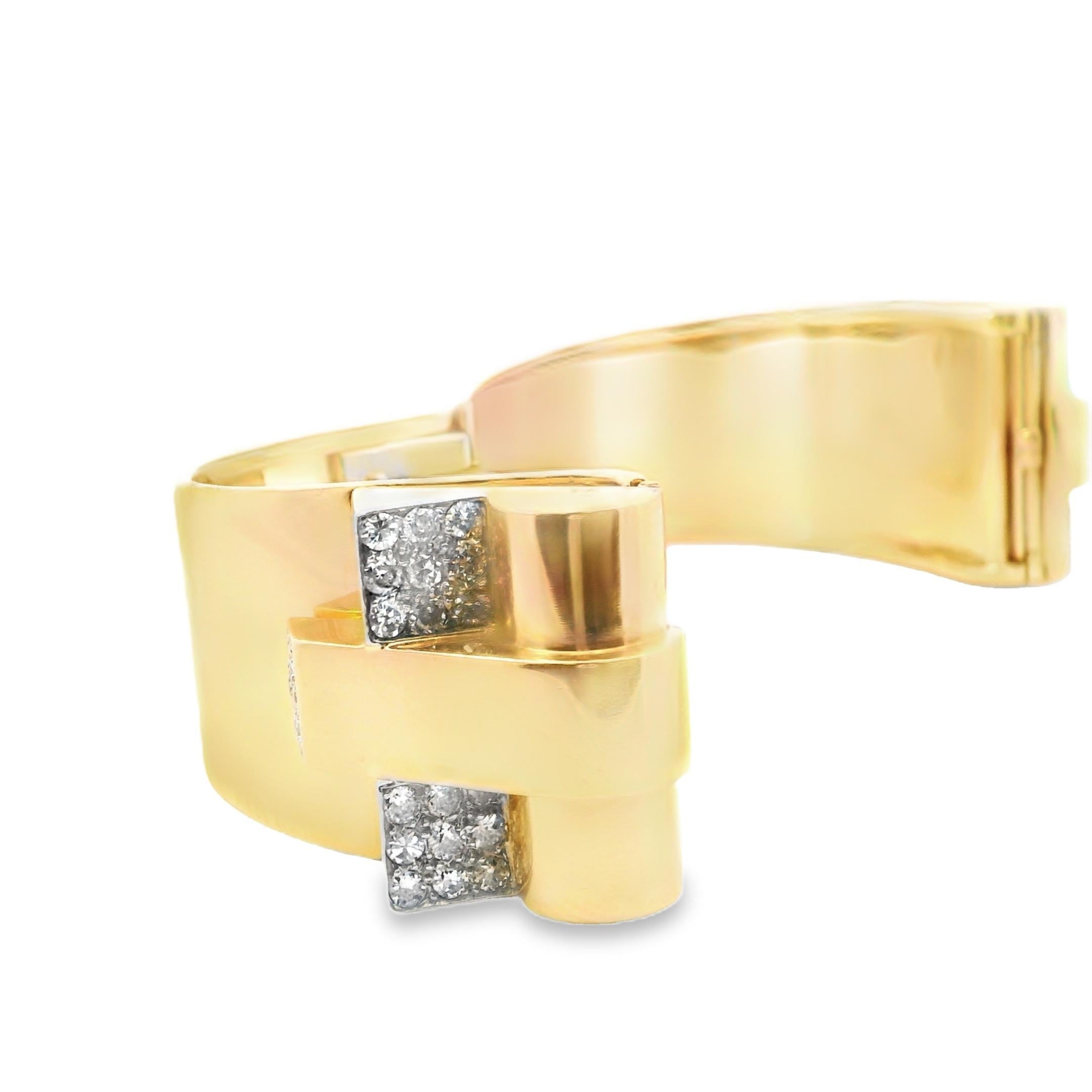 Round Cut Lucien Lorrain, 1925 Convertible Diamond Bangle Bracelet in 18k Yellow Gold For Sale