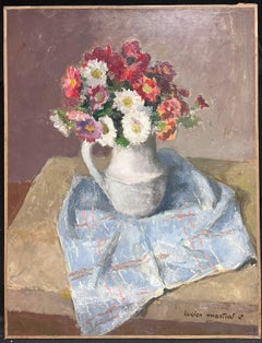 Peinture à l'huile française du milieu du 20e siècle, Nature morte florale dans une cruche