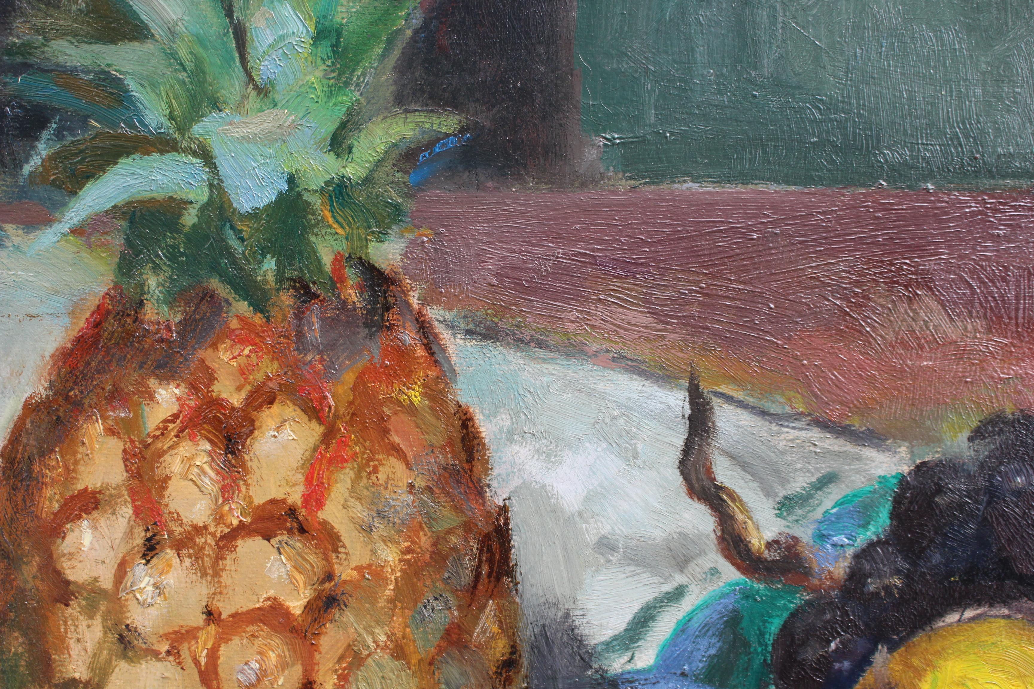 'Still Life with Pineapple', oil on panel, by Lucien Martial (circa 1960s). Like human life, fruit is perishable and ephemeral, and thus many believe that fruit acts as a representation of the transient nature of our existence. When the fruit in the
