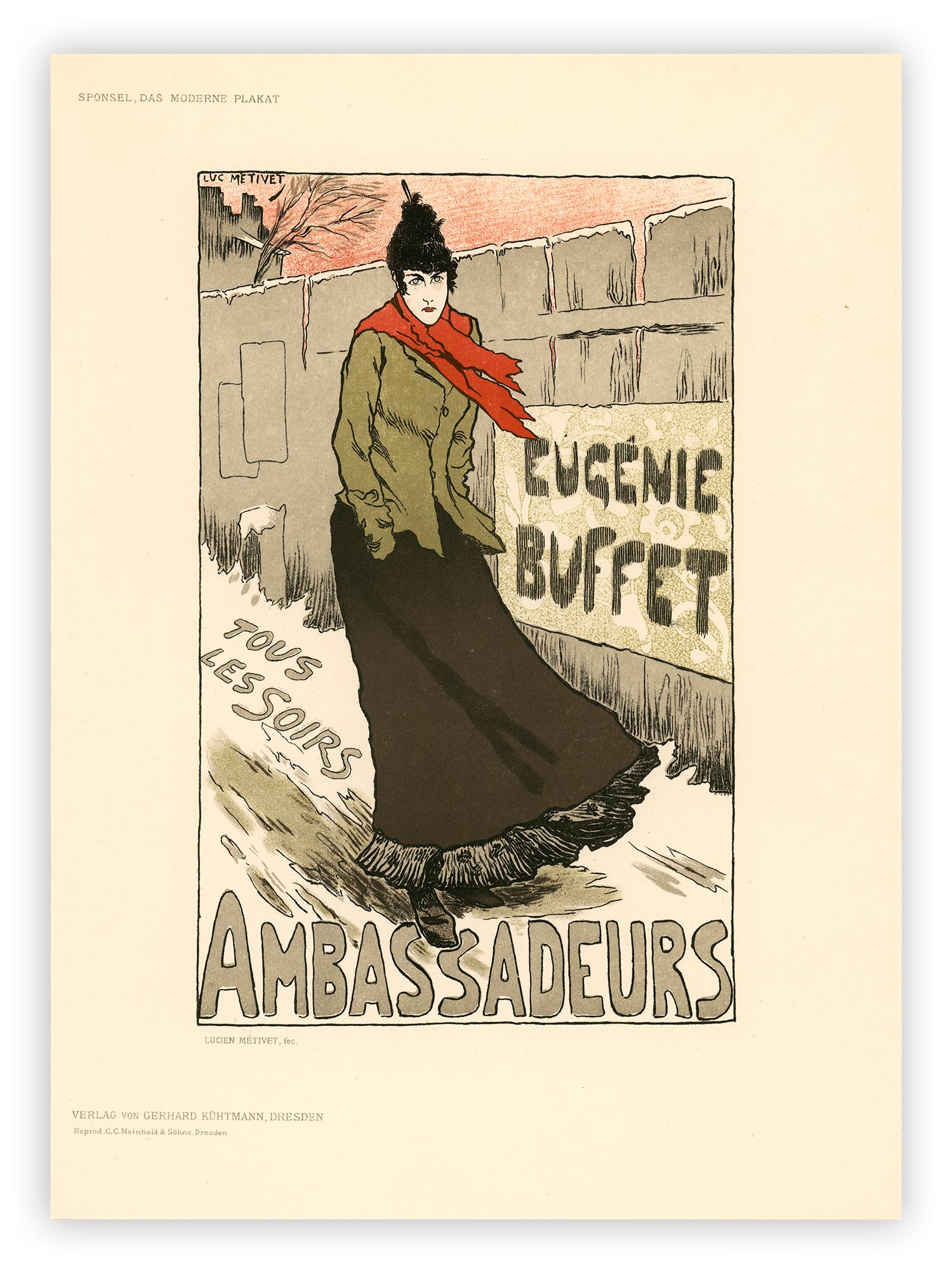 Eugénie Buffet Ambassadeurs di Lucien Métivet, litografia Imperial Japon, 1897 in vendita 1