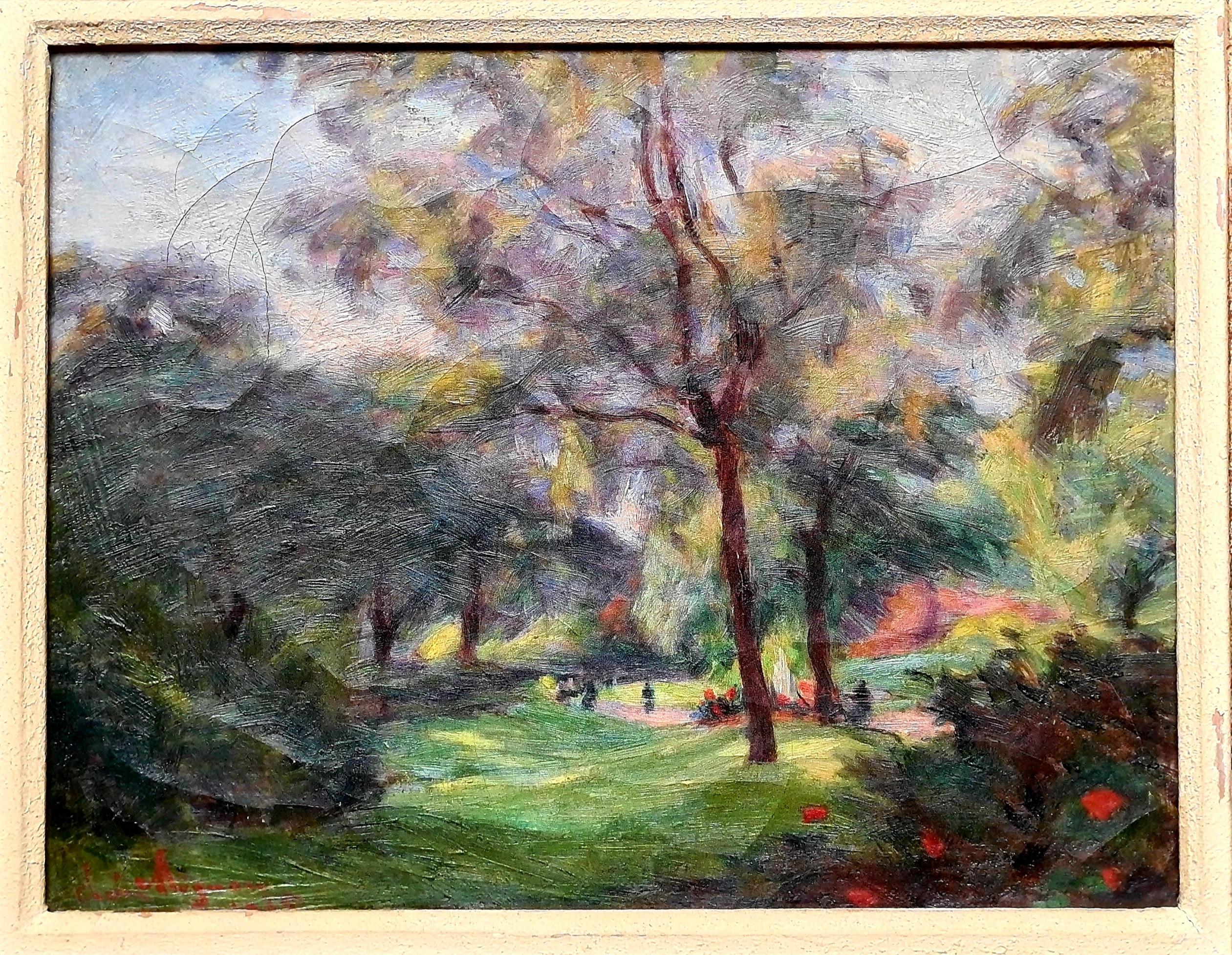 Impressionista francese, Una radura nel bosco, Cerchio stretto Pierre-Auguste Renoir - Painting di Lucien Mignon
