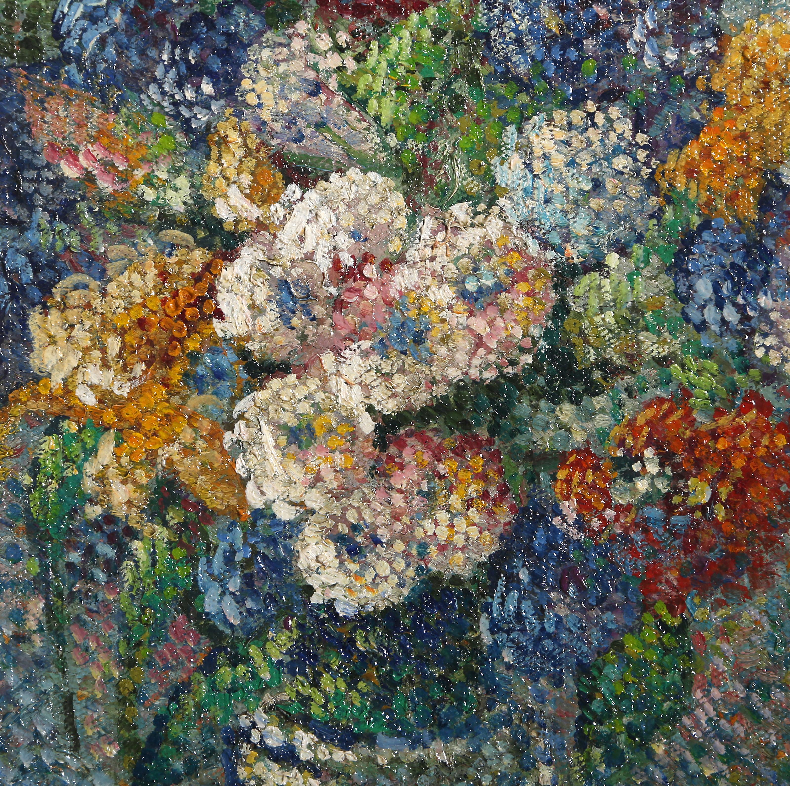 Bouquet, peinture à l'huile impressionniste sur toile posée sur carton de Lucien Neuquelman en vente 1