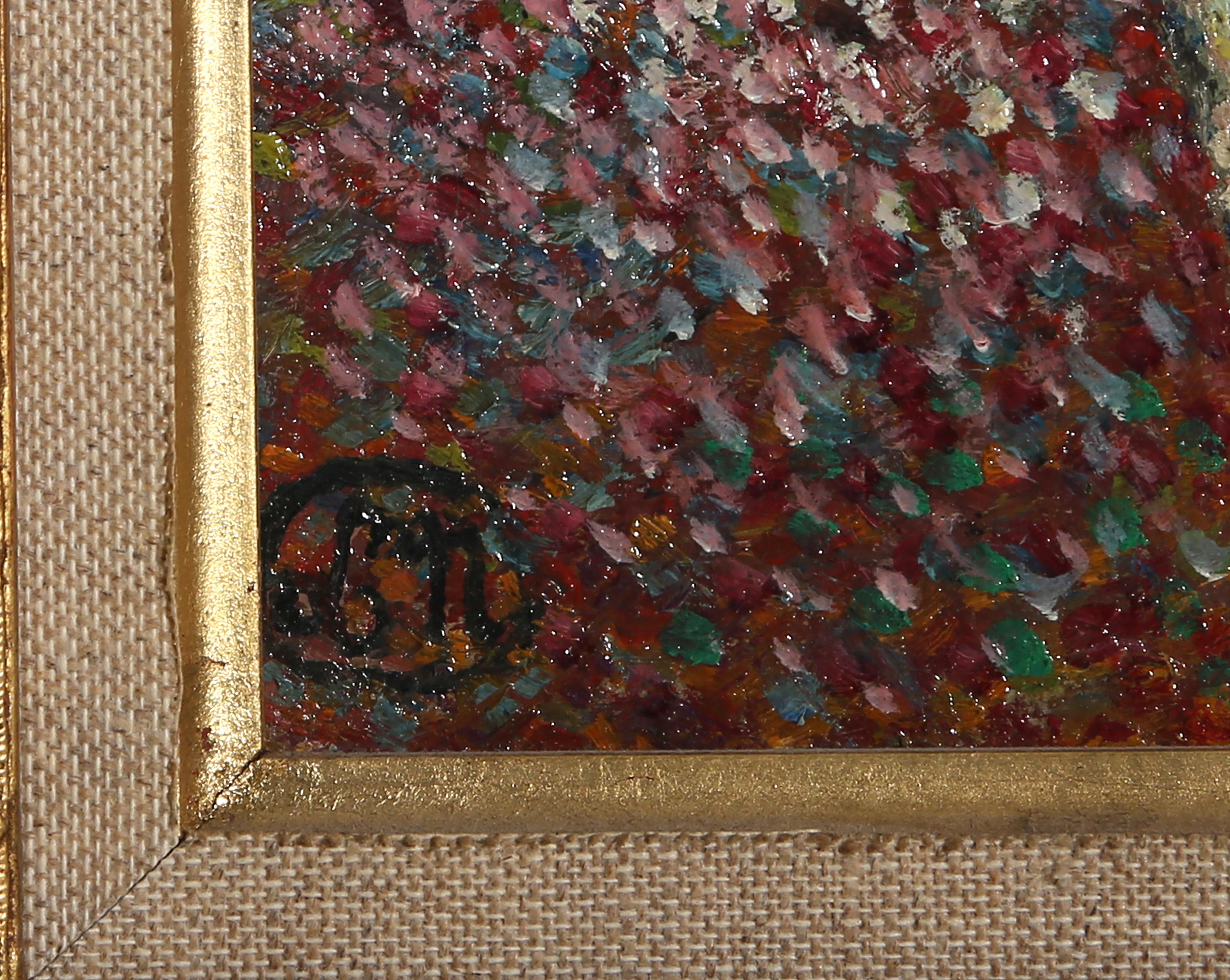 Bouquet, peinture à l'huile impressionniste sur toile posée sur carton de Lucien Neuquelman en vente 2