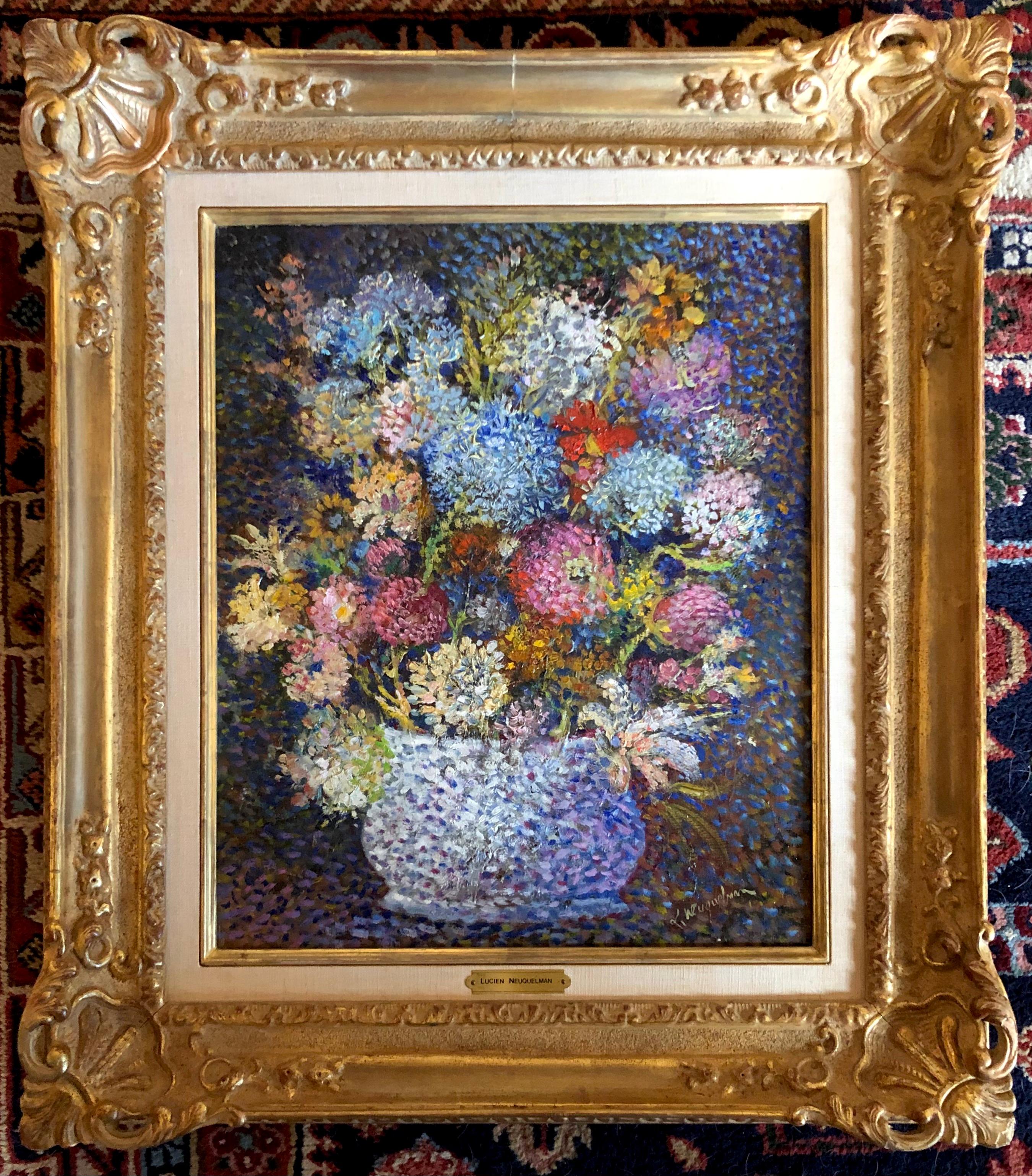 Vase of Flowers - Painting by Lucien Neuquelman
