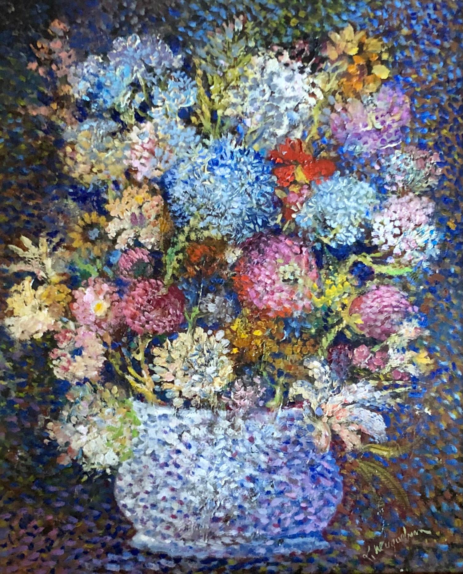 Vase of Flowers - Pointillist Painting by Lucien Neuquelman