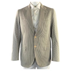 LUCIEN PELLAT-FINET Chest Size XL White Black Stripe Cotton Sport Coat