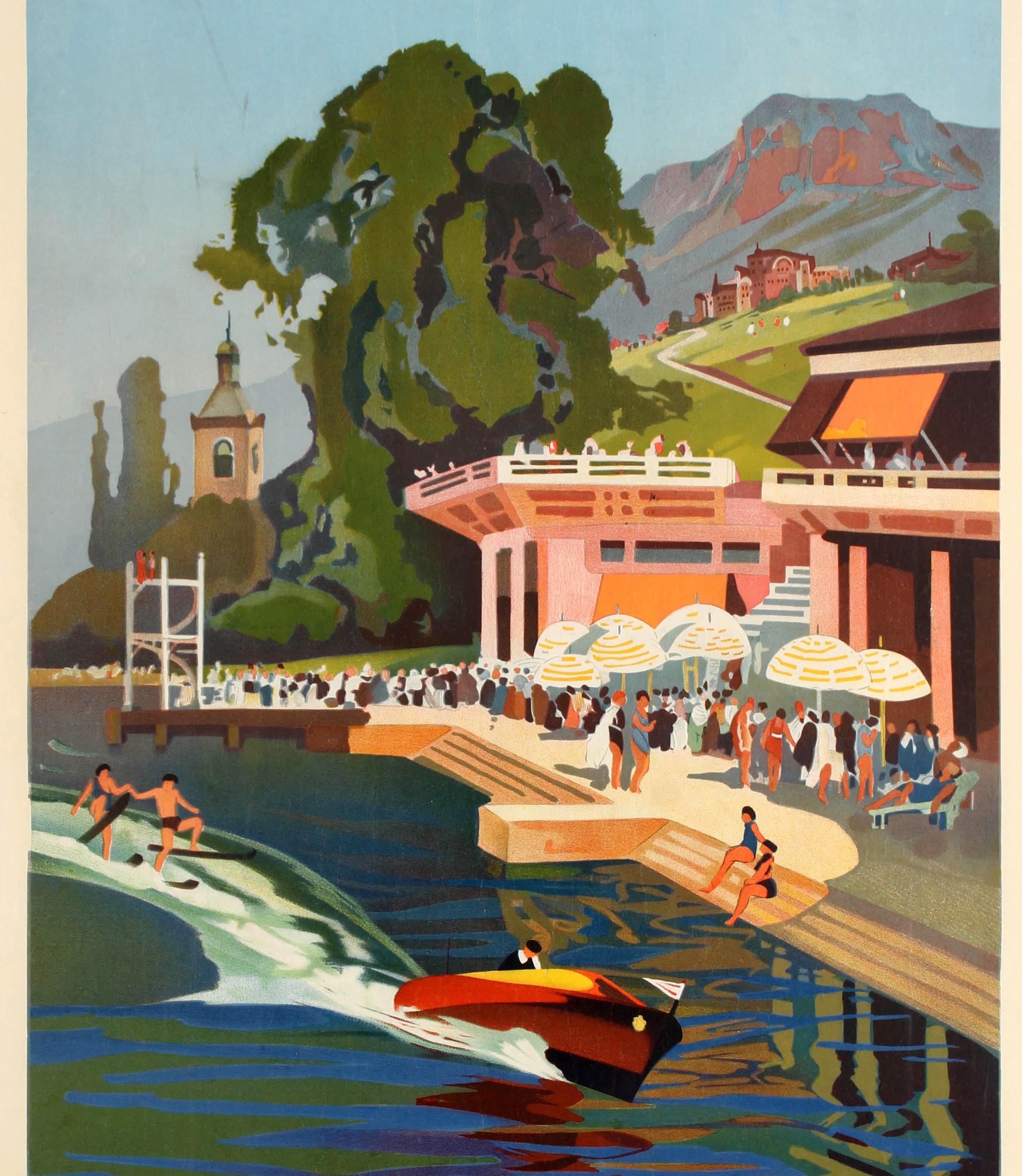 Original Vintage-PLM-Reiseplakat im Art-déco-Design für Evian Les Bains Spa Town (Beige), Print, von Lucien Peri