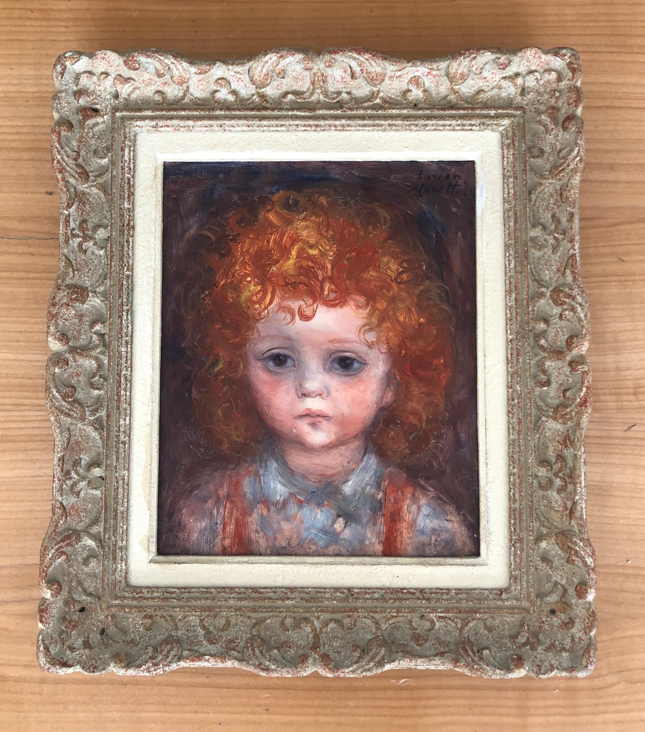 Little girl with red curls - Painting by Lucien Philippe Moretti