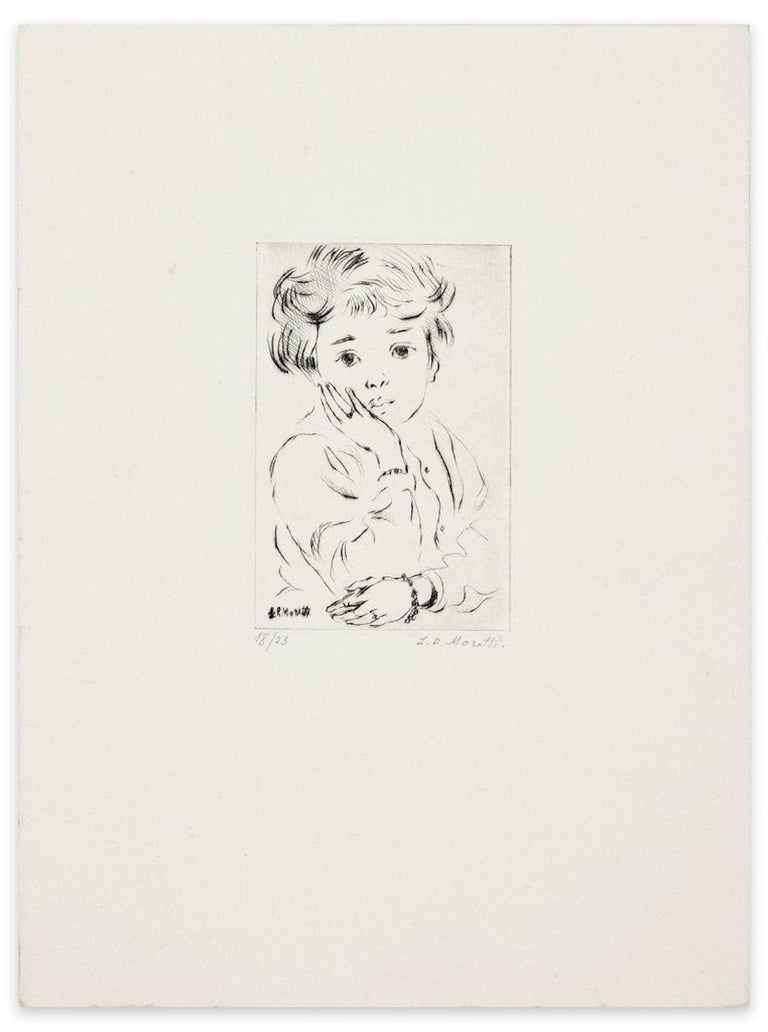 Little Girl - Original Etching by L.-P. Moretti - 1950s - Print by Lucien Philippe Moretti