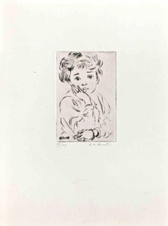 Portrait of a Child  - Original Etching by L.-P. Moretti - Mid-20th Century