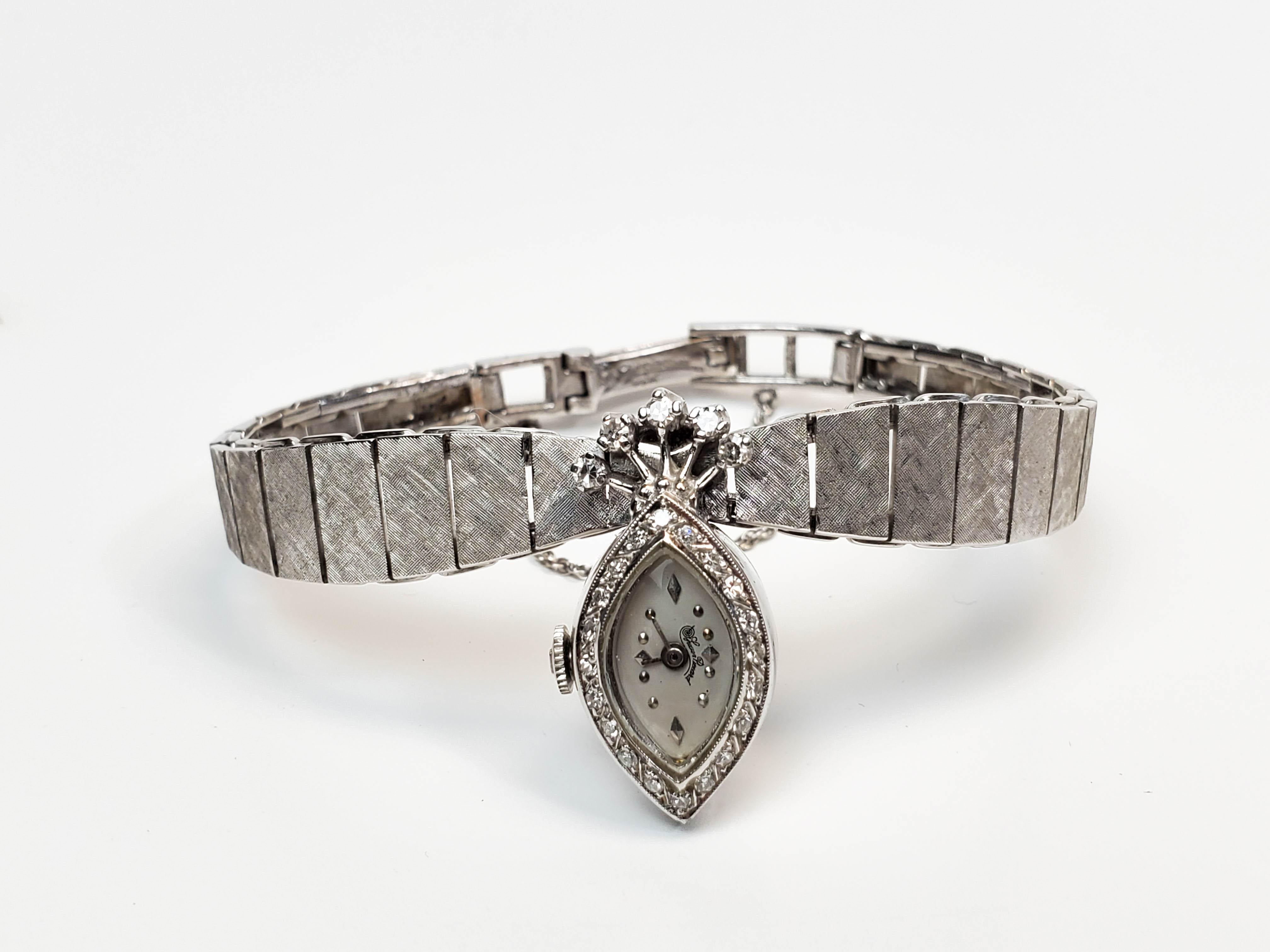Art Deco Lucien Picard Diamond Ladies Wristwatch in 14 Karat White Gold