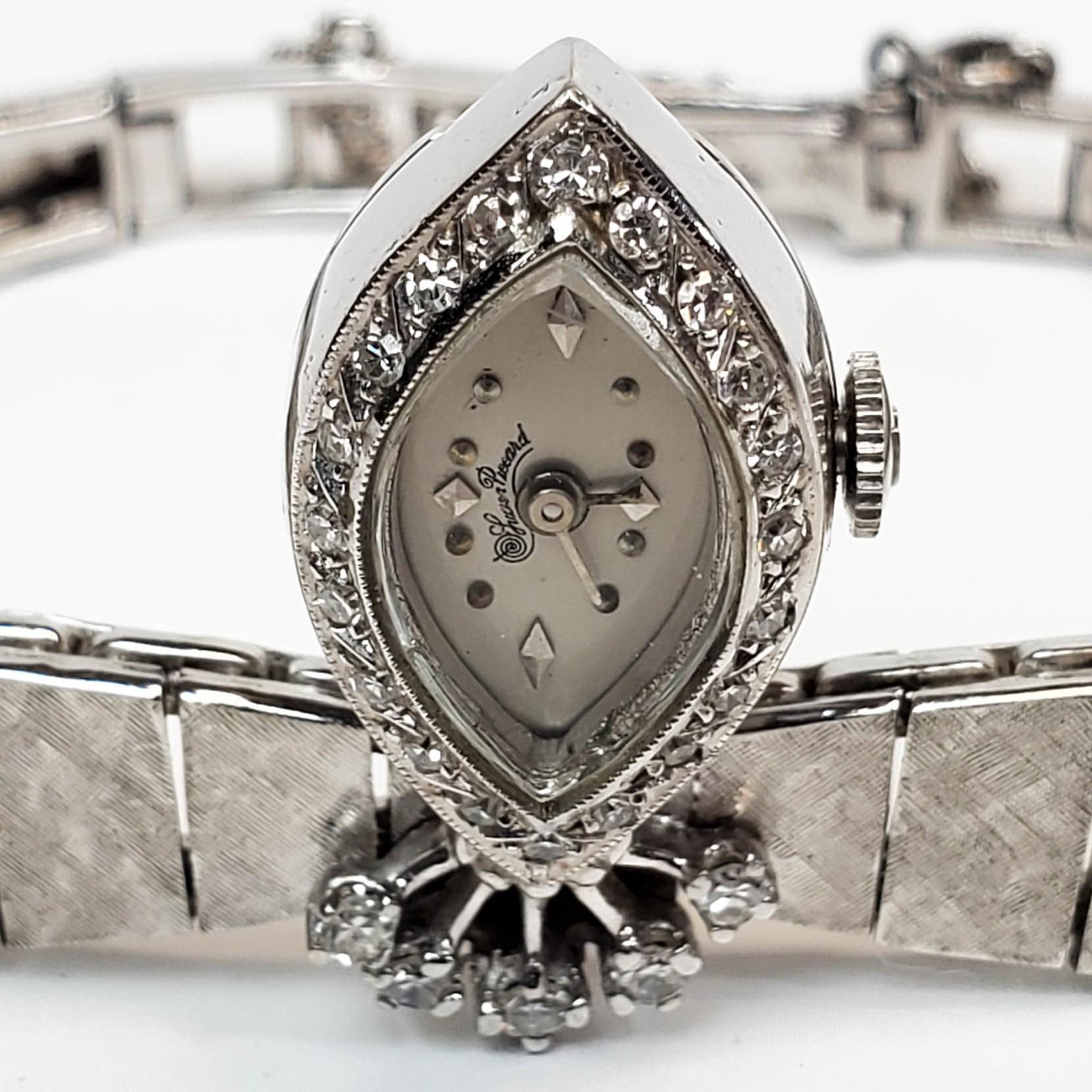 Round Cut Lucien Picard Diamond Ladies Wristwatch in 14 Karat White Gold