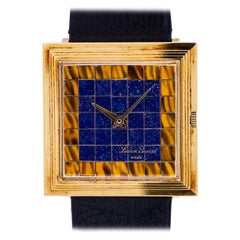 Lucien Piccard 14 Karat Gold Dress Model Lapis and Tiger’s Eye Dial, circa 1960s