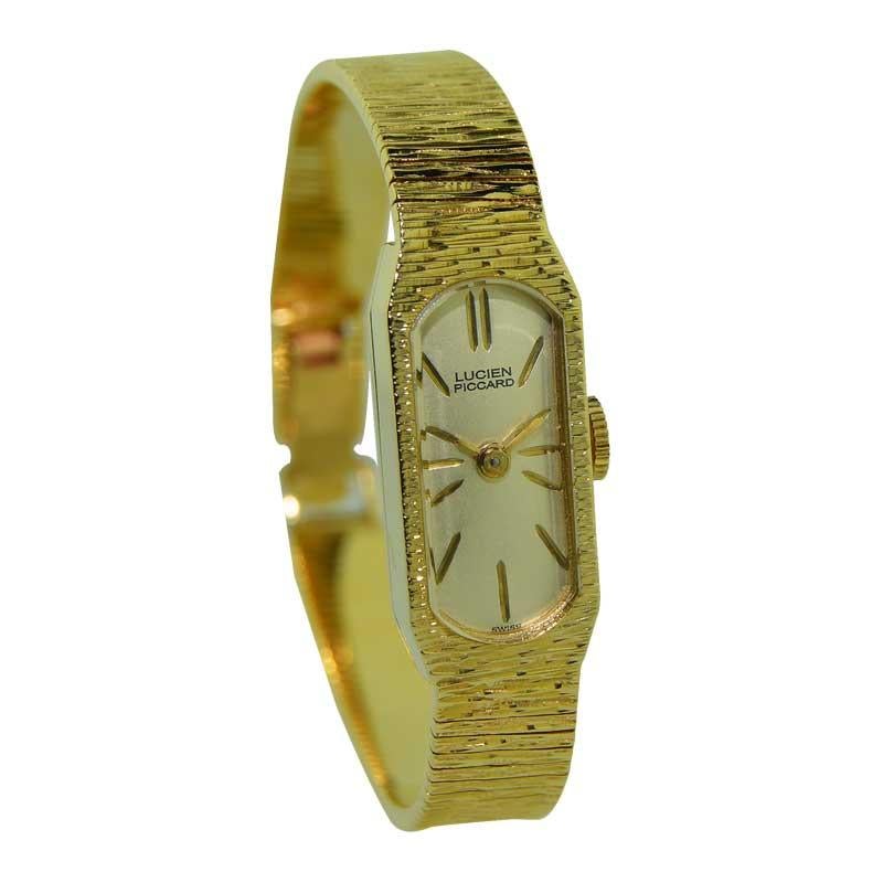 Lucien Piccard 14 Karat Solid Yellow Gold Midcentury Ladies Bracelet Watch