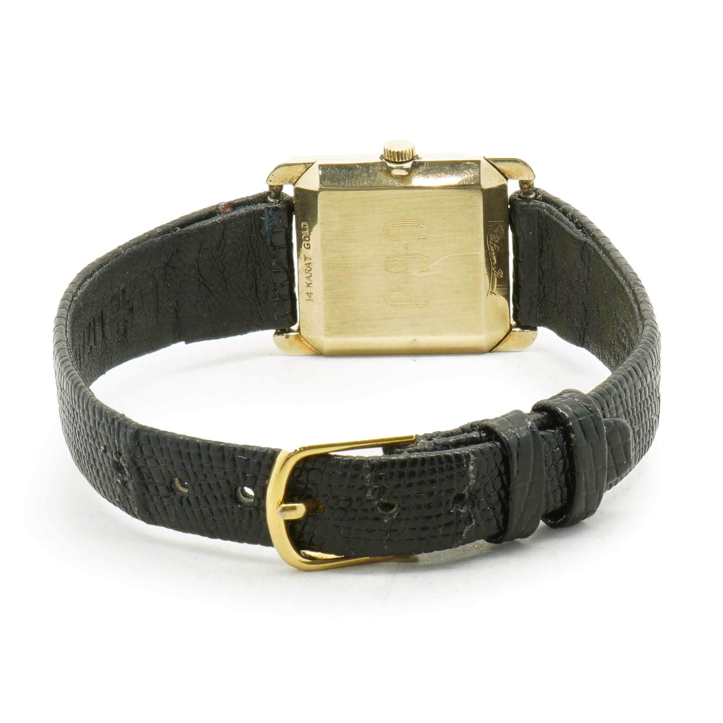 Lucien Piccard 14 Karat Yellow Gold Ladies Tank Watch In Good Condition In Scottsdale, AZ