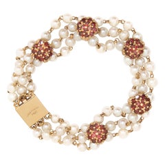 Lucien Piccard 14k Gold, Garnet and Pearl Bracelet