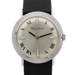 Lucien Piccard 14K White Gold Silver Roman Diamond Dial Hand Wind Ladies Watch