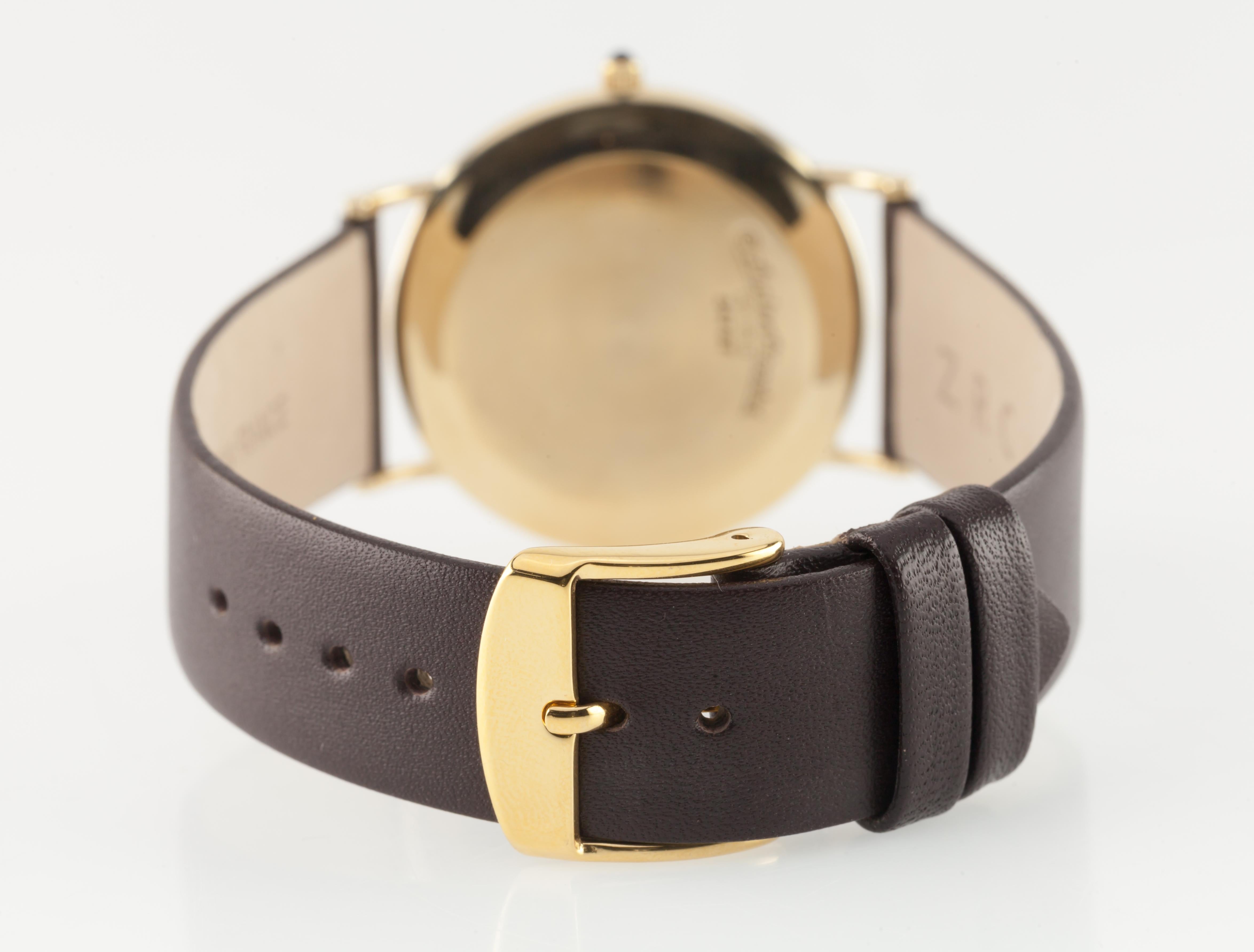 Modern Lucien Piccard 14k Yellow Gold Quartz Watch w/ Date and Leather Band 24787