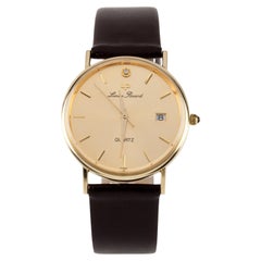 Lucien Piccard 14k Gelbgold Quarz-Uhr mit Datum und Lederband 24787