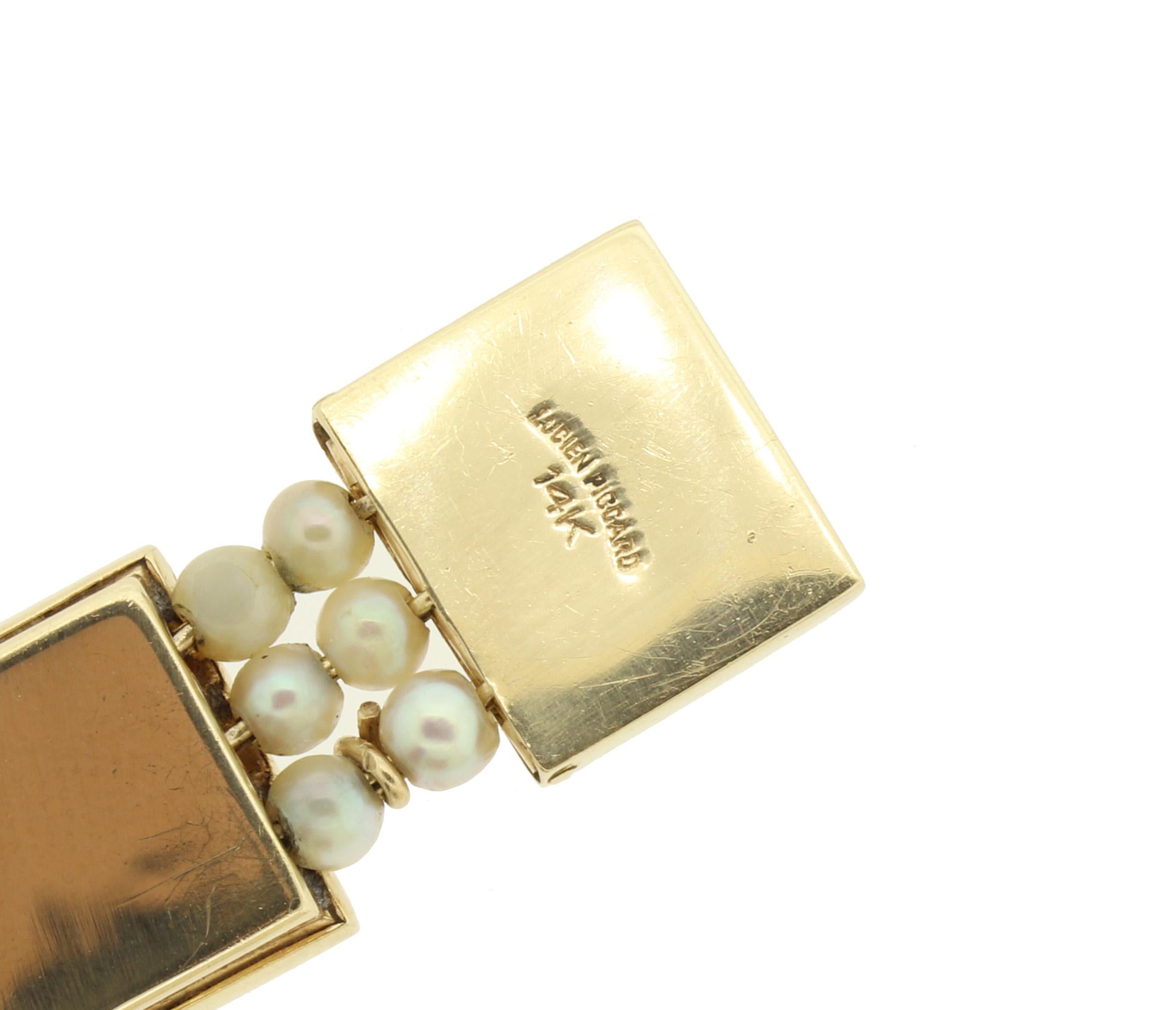 Women's Lucien Piccard 1955 14K Gold Forever Bracelet Rare Vintage Garnet & Pearl 32.1Gr
