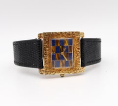 Lucien Piccard 1970 Swiss Geometric Wristwatch In Textured 18Kt Yellow Gold