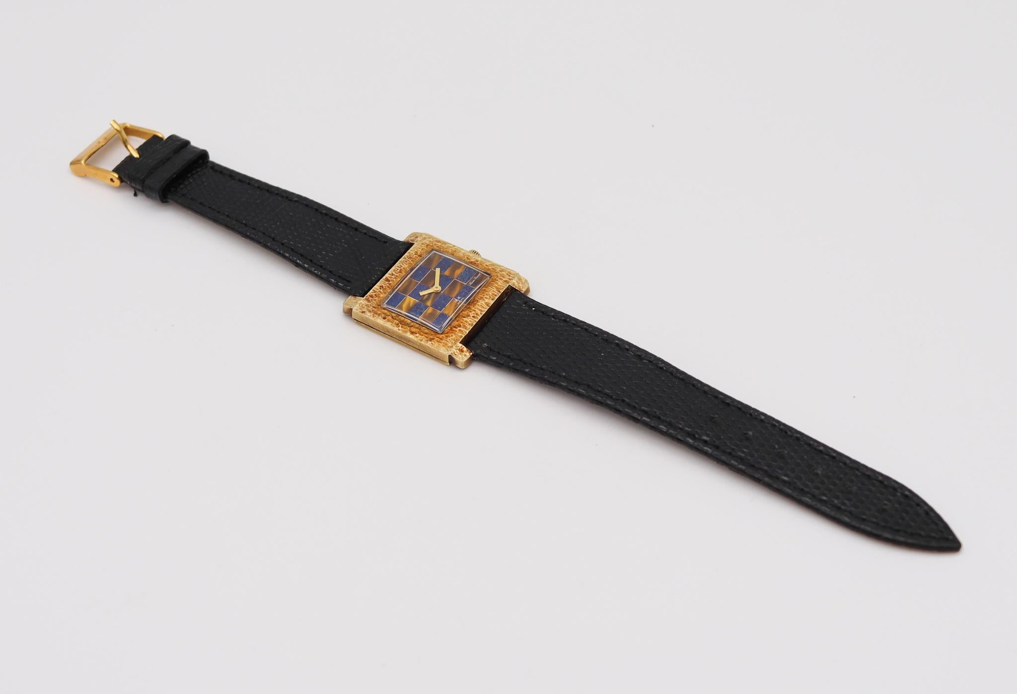 Lucien Piccard 1970 Swiss Geometric Wristwatch In Textured 18Kt Yellow Gold In Good Condition In Miami, FL