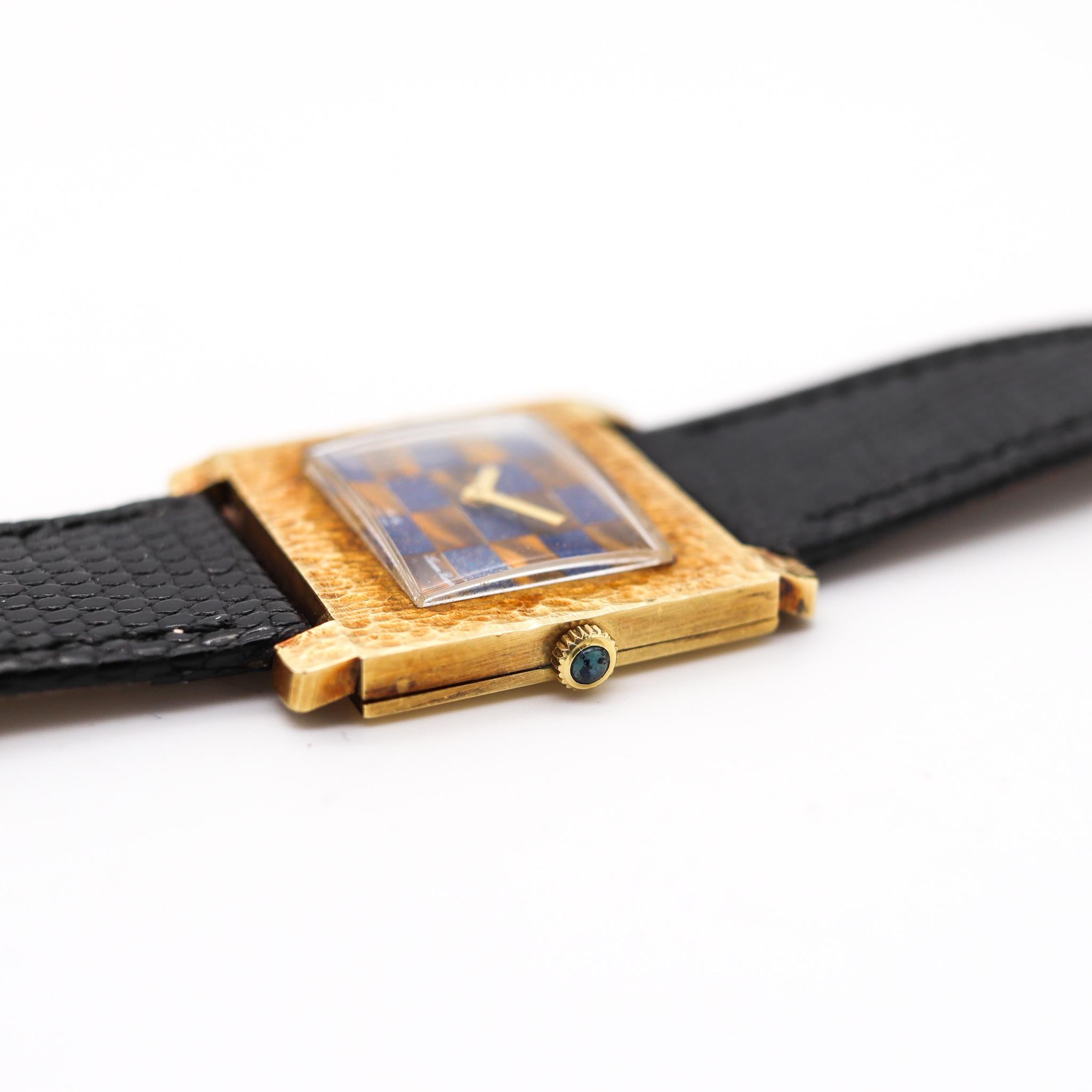 Women's or Men's Lucien Piccard 1970 Swiss Geometric Wristwatch In Textured 18Kt Yellow Gold