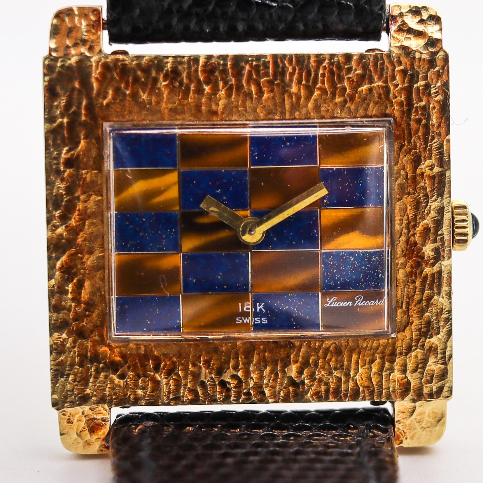 Lucien Piccard 1970 Swiss Geometric Wristwatch In Textured 18Kt Yellow Gold 1