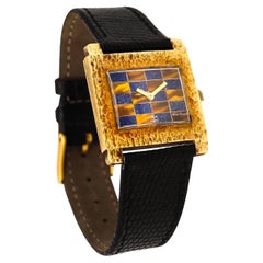 Lucien Piccard 1970 Swiss Geometric Wristwatch In Textured 18Kt Yellow Gold