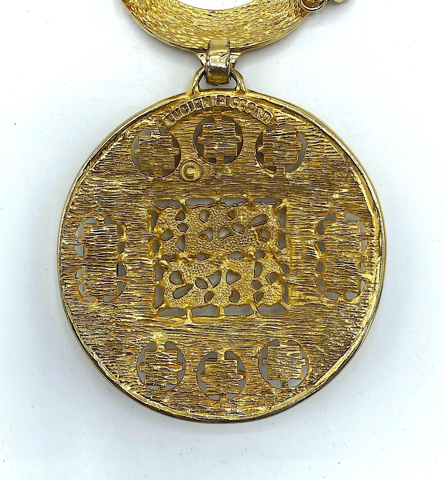 Lucien Piccard 1970s Gold & Jeweled Pendant Necklace 9