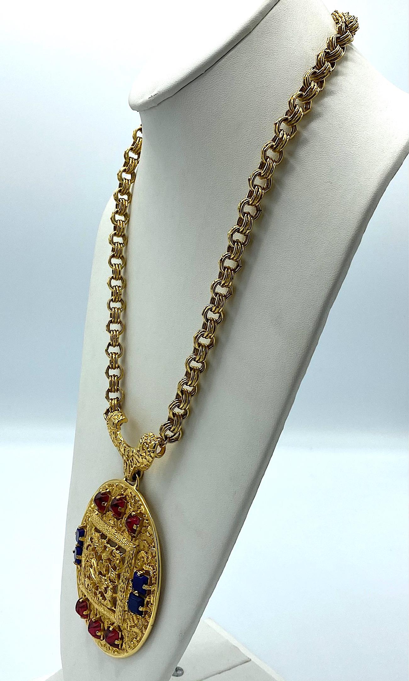 Lucien Piccard 1970s Gold & Jeweled Pendant Necklace 1