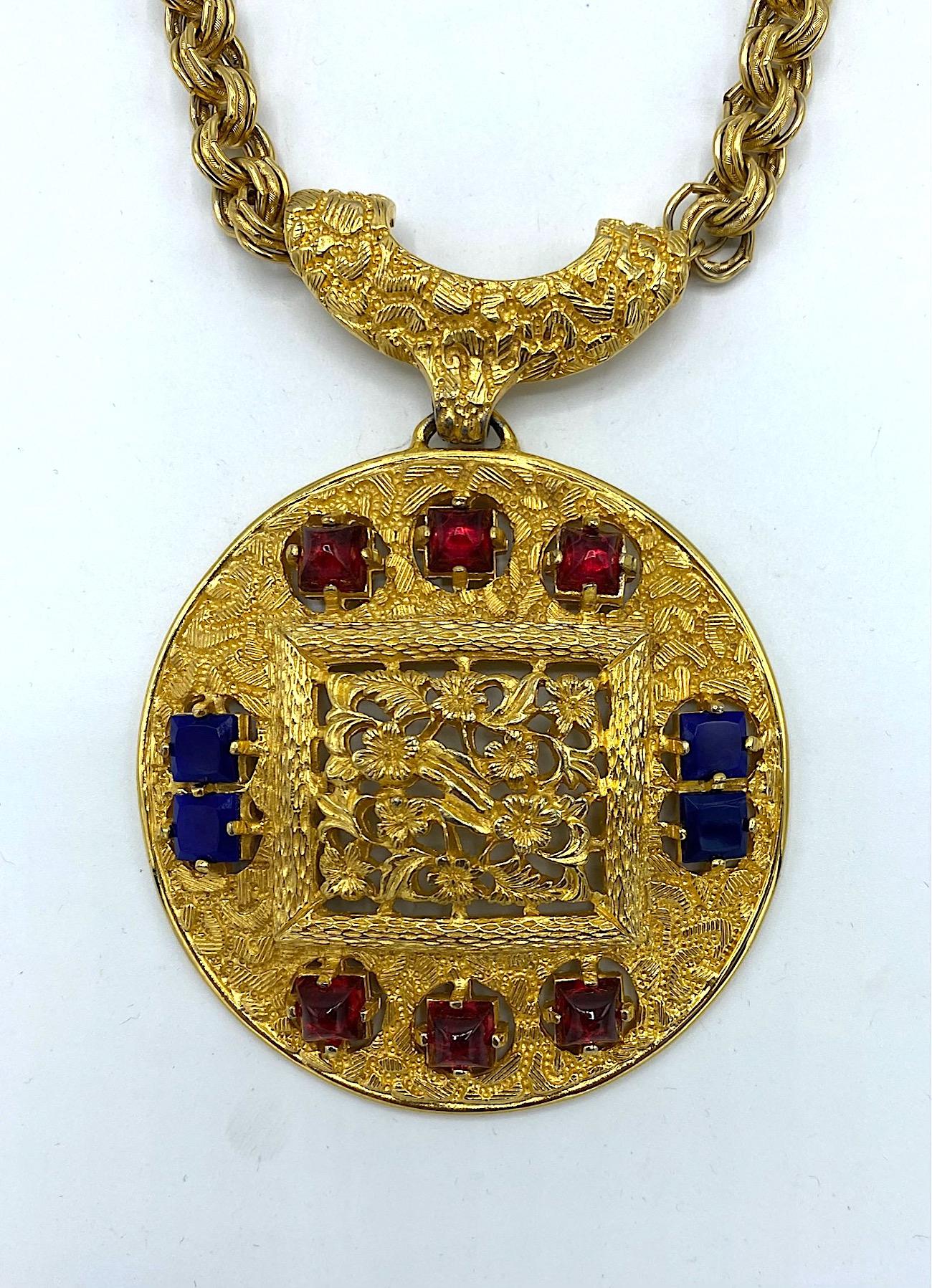 Lucien Piccard 1970s Gold & Jeweled Pendant Necklace 2