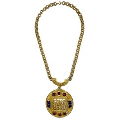 Lucien Piccard 1970s Gold & Jeweled Pendant Necklace