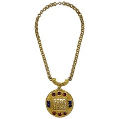 Vintage Lucien Piccard 1970s Gold & Jeweled Pendant Necklace