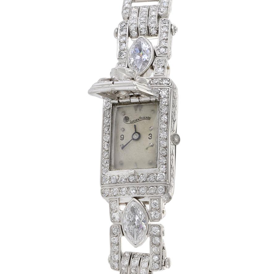 Lucien Piccard-Armbanduhr aus Platin und 12,00CT-TDW mit Diamanten (Tropfenschliff) im Angebot