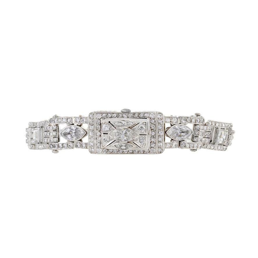 Pear Cut Lucien Piccard Bracelet Watch Platinum and 12.00CT-TDW of Diamonds For Sale