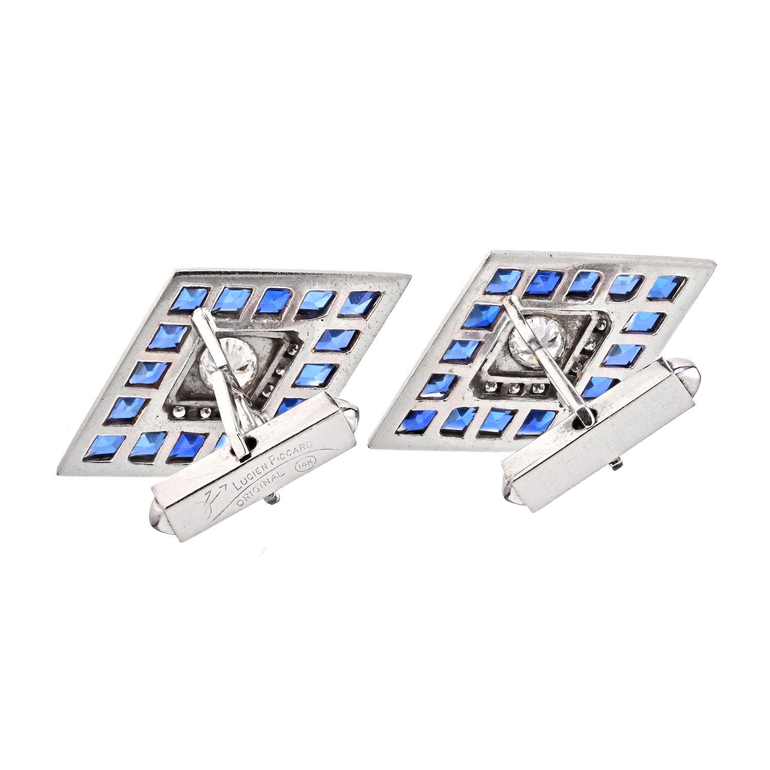Lucien Piccard Diamond and Sapphire Cufflinks In Excellent Condition In New York, NY