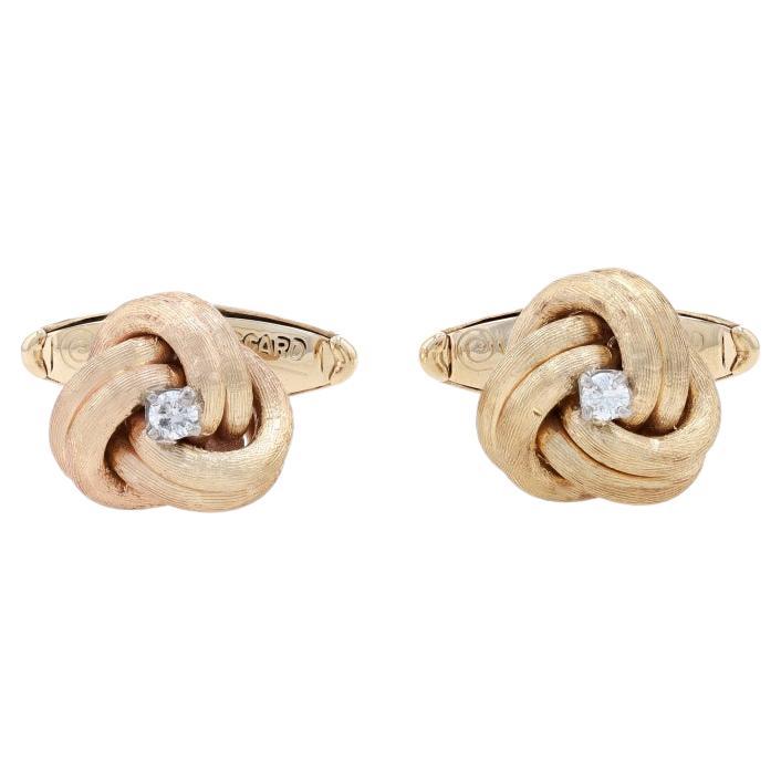 Boutons de manchette homme Lucien Piccard Diamond Knot - Or jaune 14k rond .12ctw en vente